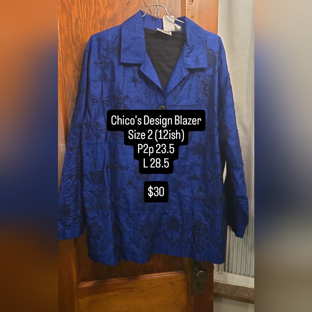 Chico's Royal Blue Embroidered Blazer - Picture 1 of 3